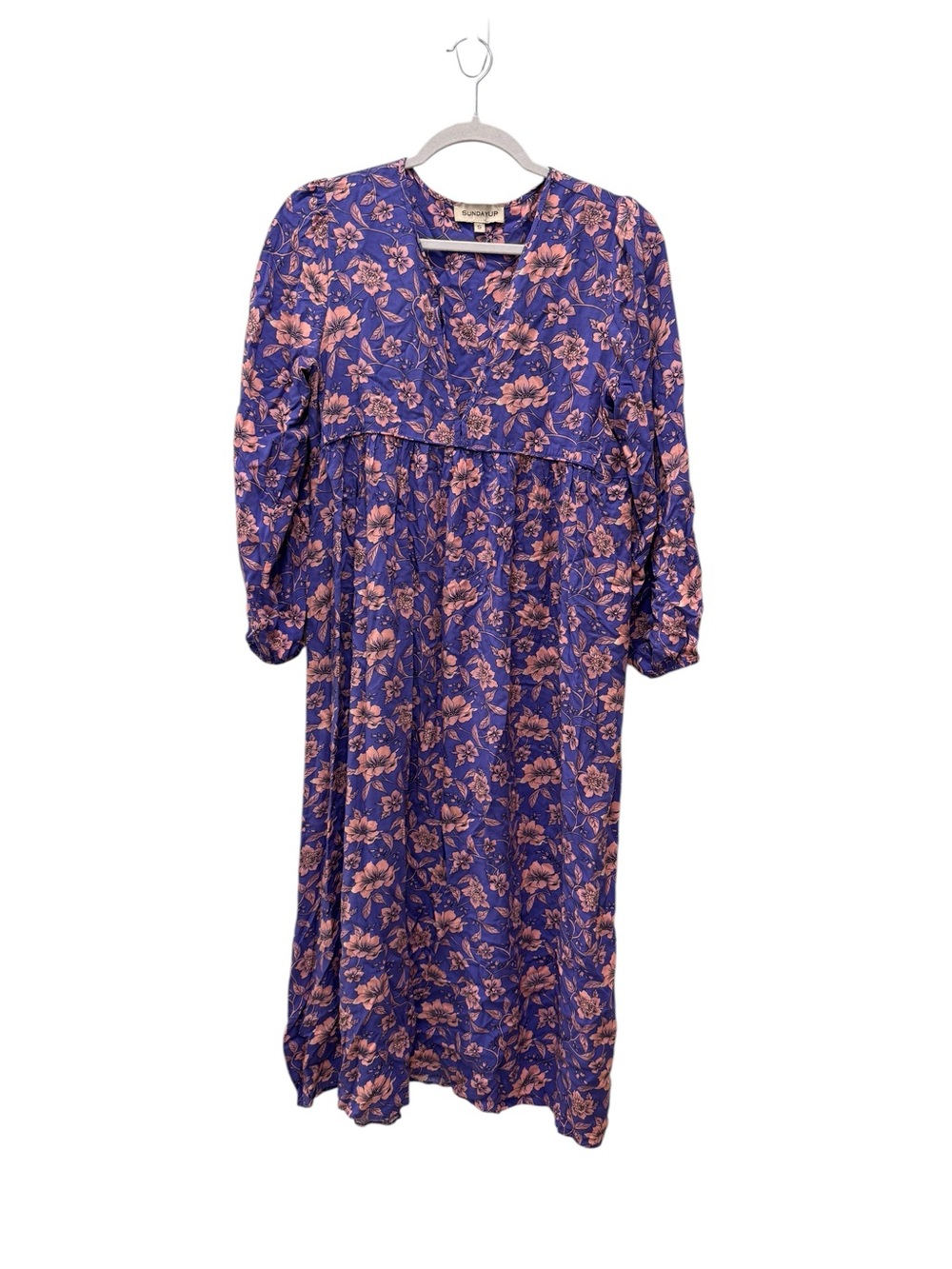 Sunday Up Purple Floral Dress with V-Neck. Size Small - Picture 2 of 5